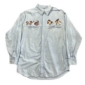 Vintage Taz Looney Tunes Denim Shirt XL Embroidered Cartoon Button Up